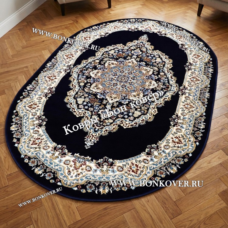 Турецкий Ковер Медальон дизайн 72 Синий Овальный