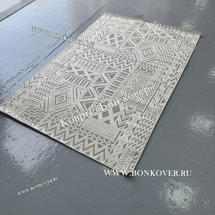 Тонкий Ковер для гостиной из артшелка дизайн 30299 Молочный